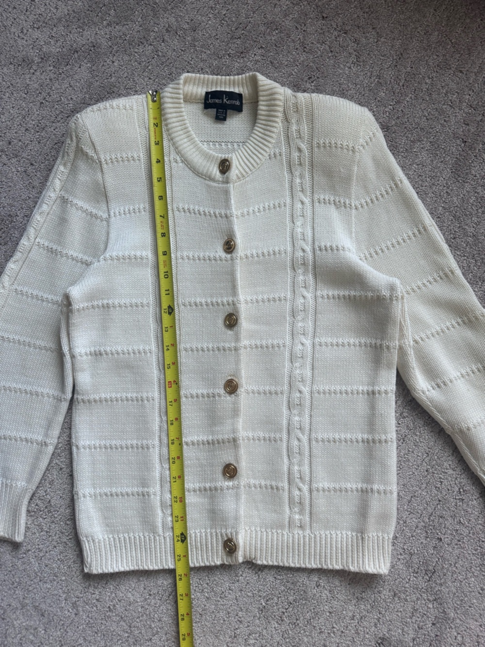 Vintage 90s Cream Cotton Cardigan Gold Crest Buttons USA S - Picture 11 of 13